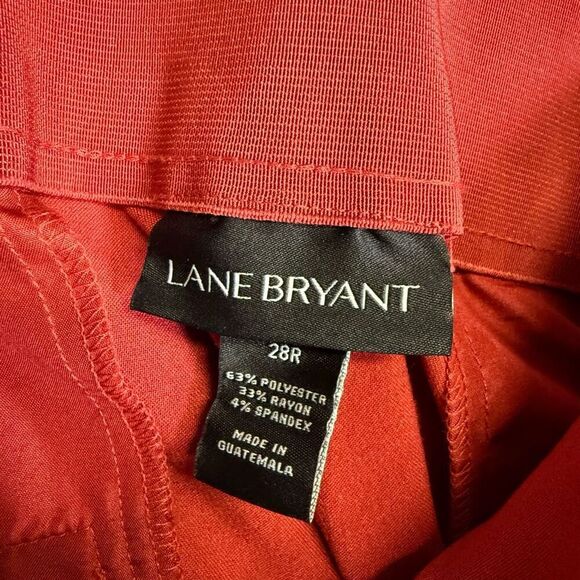 New Lane Bryant Women's Size 28 Plus Red Cropped Pants Capri's Belted Stretch - Picture 11 of 11